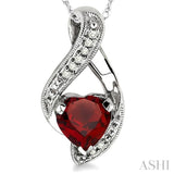 7x7 MM Heart Shape Garnet and 1/20 Ctw Single Cut Diamond Semi-Precious Pendant in 10K White Gold with Chain