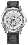 Citizen Men's Classic Chrono with White & Silver Dial and Black Leather Strap