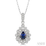 6x4 MM Pear Cut Sapphire and 1/8 Ctw Lattice Round Cut Diamond Precious Pendant With Chain in 10K White Gold