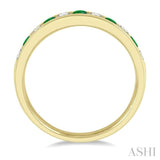 2.3 MM Emerald and 1/4 Ctw Round Cut Diamond Precious Wedding Band in 14K Yellow Gold