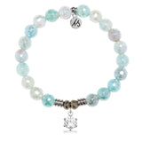 Aqua Agate Gemstone Bracelet with Shine Like A Diamond Sterling Silver Charm