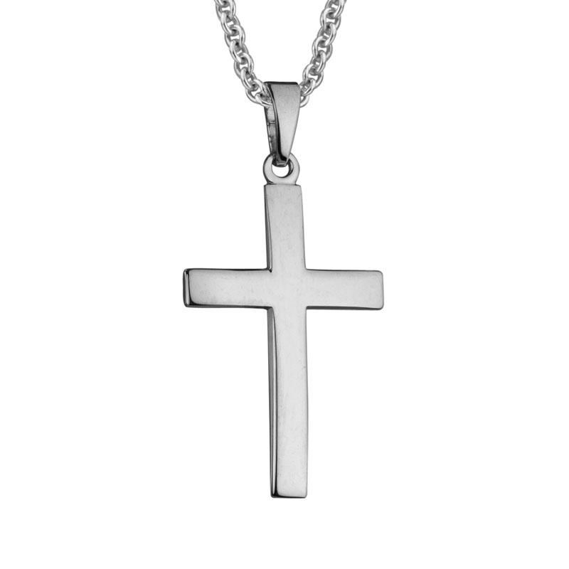 Sterling Silver 25mm Rhodium Plated Cross with 20" Cable Chain