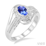 Silver Oval Shape Tanzanite & Diamond Ring