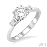 5/8 Ctw Baguette and Round Cut Diamond Ladies Engagement Ring with 1/2 Ct Round Cut Center Stone in 14K White Gold