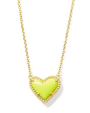 Kendra Scott Ari Heart Gold Pendant Necklace in Chartreuse Magnesite