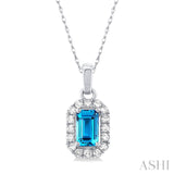 Diamond Halo Blue Topaz Birthstone Pendant - December