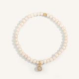 Dee Berkley Pearl with Gold Plated Moonstone Bezel Charm Shine Bright Remix Bead Bracelet - 4MM