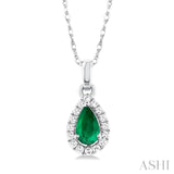 Diamond Halo Emerald Birthstone Pendant - May