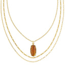 Kendra Scott Elle Gold Bamboo Frame Triple Strand Necklace in Marbled Amber Illusion