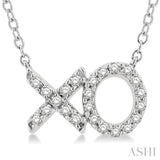 1/6 Ctw 'XO' Hugs and Kisses Round Cut Diamond Petite Fashion Pendant With Chain in 10K White Gold