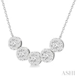 1/2 Ctw 5-Stone Circular Mount Lovebright Round Cut Diamond Necklace in 14K White Gold