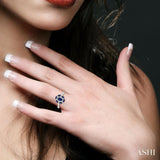 6x4 MM Oval Shape & 4X2 MM Marquise Shape Sapphire and 1/3 Ctw Round Cut Diamond Precious Ring in 14K White Gold
