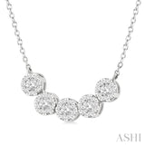 1/3 Ctw 5-Stone Circular Mount Lovebright Round Cut Diamond Necklace in 14K White Gold