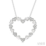 1/20 Ctw Puffed Heart Plain and Single Cut Diamond Fashion Pendant With Chain in Sterling Silver