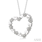 1/20 Ctw Puffed Heart Plain and Single Cut Diamond Fashion Pendant With Chain in Sterling Silver
