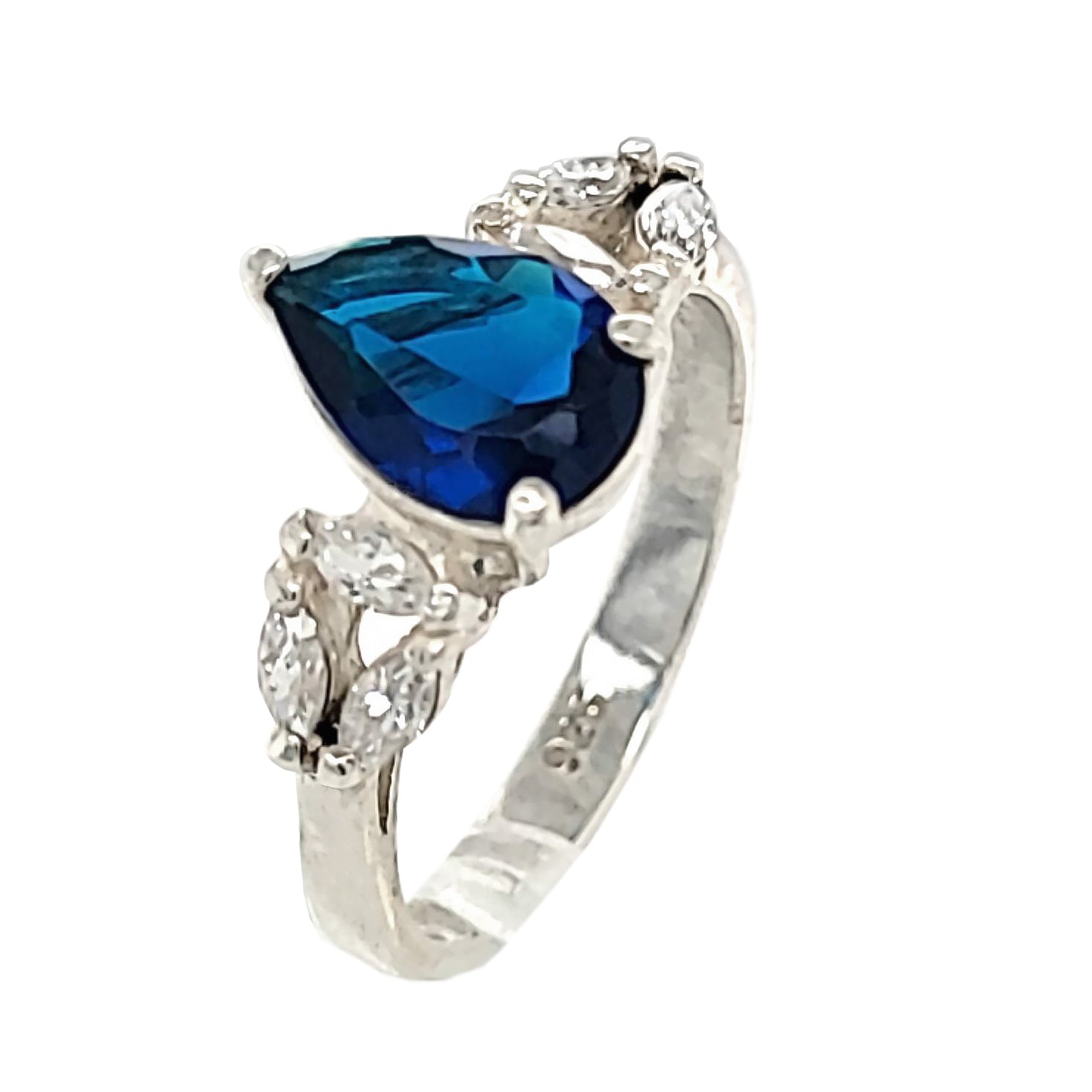 Silver Ombre Blue Pear CZ Ring