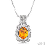 Silver Oval Shape Citrine & Diamond Pendant