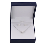 Silver Freshwater Pearl Studs & Solitaire Necklace Set