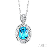 Silver Oval Shape Blue Topaz & Diamond Pendant