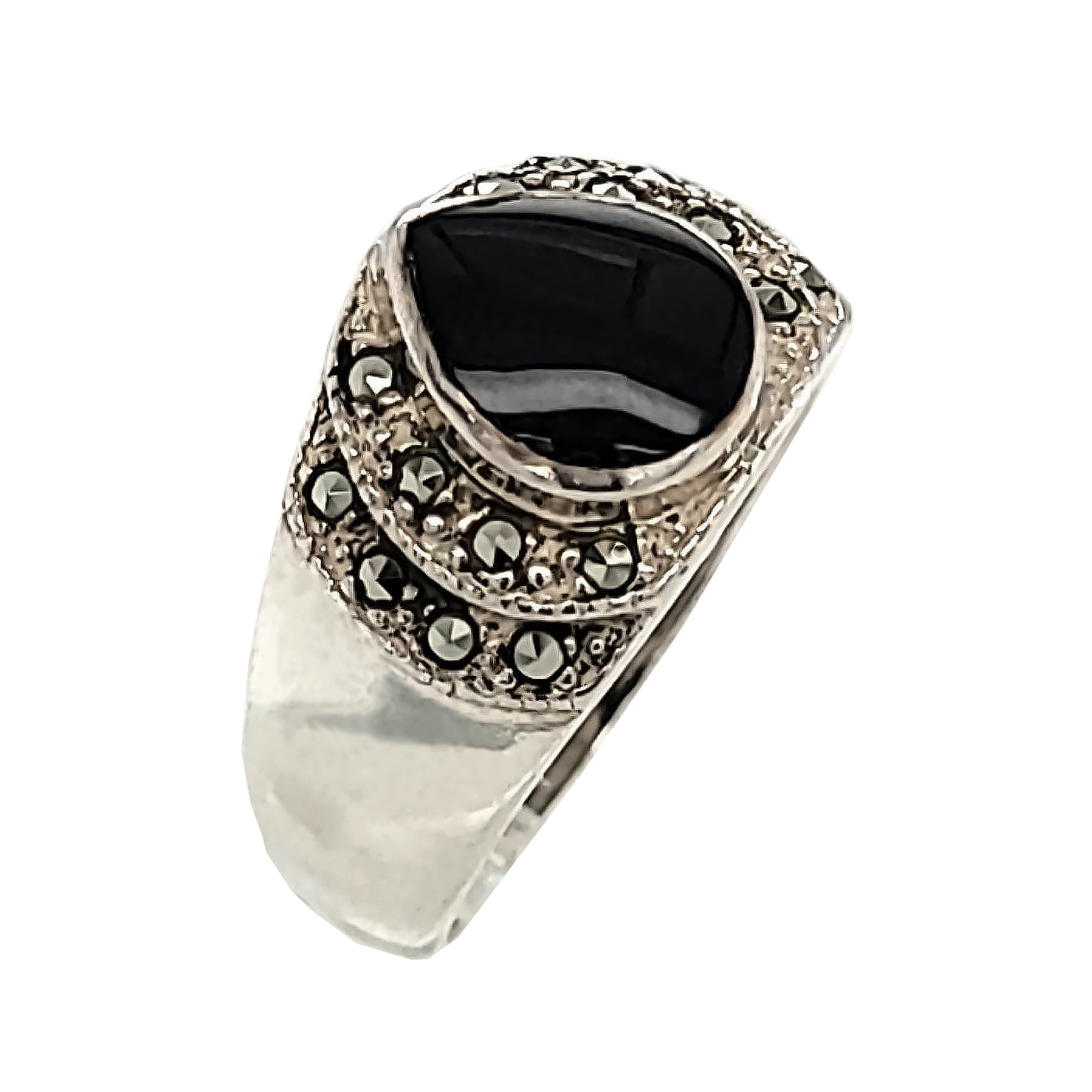 Silver Onyx & Marcasite Ring
