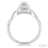 1/2 Ctw Twisted Shank Round & Emerald Cut Diamond Engagement Ring With 1/3 Ctw Emerald Cut Center Stone in 14K White Gold