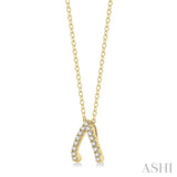 1/8 Ctw Petite Wishbone Diamond Pendant in 10K Yellow Gold with Chain