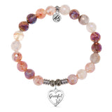 Strawberry Quartz Gemstone Bracelet with Grateful Sterling Silver Charm