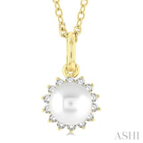 6 MM Round Shape Cultured Pearl and 1/10 Ctw Petite Round Cut Diamond Fashion Pendant With Chain in 10K Yellow Gold