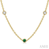 2.85 MM Emerald and 1/2 Ctw Round Cut Diamond Precious Station Necklace in 14K Yellow Gold