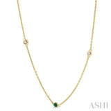 2.25 MM Emerald and 1/4 Ctw Round Cut Diamond Precious Station Necklace in 14K Yellow Gold