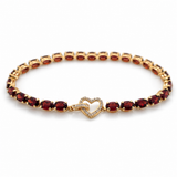 Oval Garnet & Diamond Heart Clasp Tennis Bracelet, 7.25"