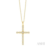 10ky .20ctw Baguette and Round Diamond Bezel Set Cross w/ Milgrain Accents