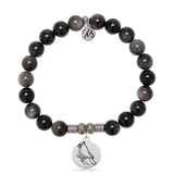 Silver Obsidian Gemstone Bracelet with Cardinal Sterling Silver Charm