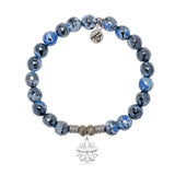 Denim Blue Agate Gemstone Bracelet with Thank You Flower Sterling Silver Charm