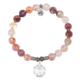 Strawberry Quartz Gemstone Bracelet with This To Shall Pass Sterling Silver Charm