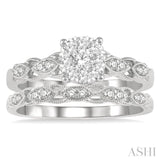 1/2 Ctw Lattice Lovebright Round Cut Diamond Wedding Set With 3/8 Ctw Circular Mount Engagement Ring and 1/10 Ctw Wedding Band in 14K White Gold