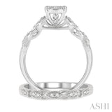 1/2 Ctw Lattice Lovebright Round Cut Diamond Wedding Set With 3/8 Ctw Circular Mount Engagement Ring and 1/10 Ctw Wedding Band in 14K White Gold