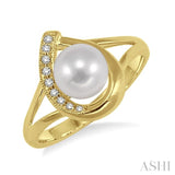 6.5 MM Round Shape Cultured Pearl and 1/20 Ctw Round Cut Diamond Ring in 10K Yellow Gold