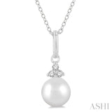 6 MM Round Shape Cultured Pearl and 1/50 Ctw Round Cut Diamond Petite Fashion Pendant With Chain in 10K White Gold