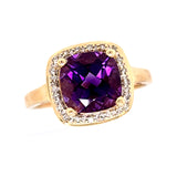 Amethyst & Diamond Halo Ring