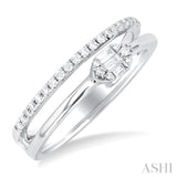 1/4 Ctw Marquise shape Twin Band Baguette and Round Cut Diamond Fusion Fashion Ring in 10K White Gold