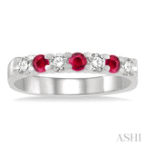 3 MM Ruby and 3/8 Ctw Round Cut Diamond Precious Wedding Band in 14K White Gold