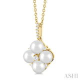 5x5 MM Round Shape Floral Cultured Pearls and 1/10 Ctw Round Cut Diamond Fashion Pendant With Chain in 10K Yellow Gold