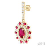 5x3 MM Oval Cut & 1.45 MM Round Cut Ruby and 1/3 Ctw Round Cut Diamond Precious Earring in 14K Yellow Gold