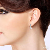 1.80 MM Round Shape Sapphire and 1/4 Ctw Round Cut Diamond Precious Hoop Earrings in 10K White Gold