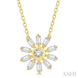 1/6 Ctw Petite Wheel Baguette and Round Cut Diamond Fashion Pendant With Chain in 10K Yellow Gold