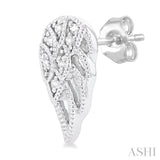 1/20 Ctw Petite Angel Wings Round Cut Diamond Fashion Stud Earring in 10K White Gold