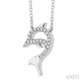1/20 Ctw Petite Sea Life Dolphin Round Cut Diamond Fashion Pendant With Chain in 10K White Gold