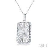 1/20 Ctw Rectangle fluted medallion Round Cut Diamond Pendant With Chain in Sterling Silver