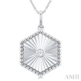 1/20 Ctw Hexagon fluted medallion Round Cut Diamond Pendant With Chain in Sterling Silver